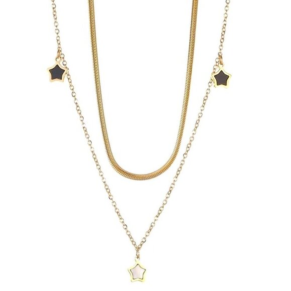 NEW 14K Yellow Gold Lucky Star Layered Luxury Necklace - Picture 1 of 6